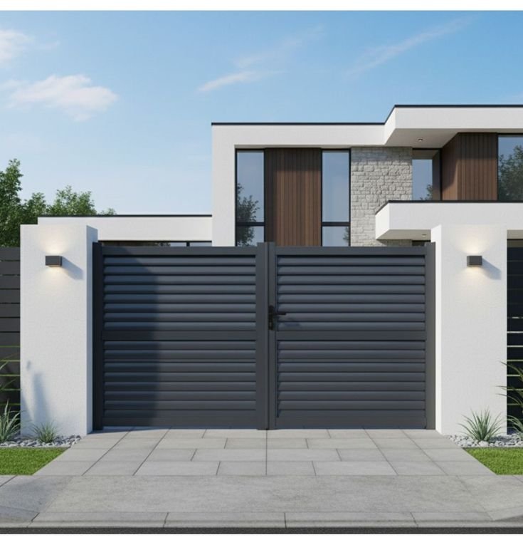 Portail ALU Arles persienné largeur 3m00 ou 3m50 Ht 1m70 Gris 1m70 Gris